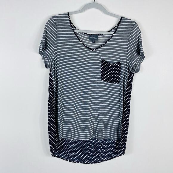 Market & Spruce Size Small Austin Polka Dot Striped Mixed Material T-Shirt Top - Picture 1 of 5